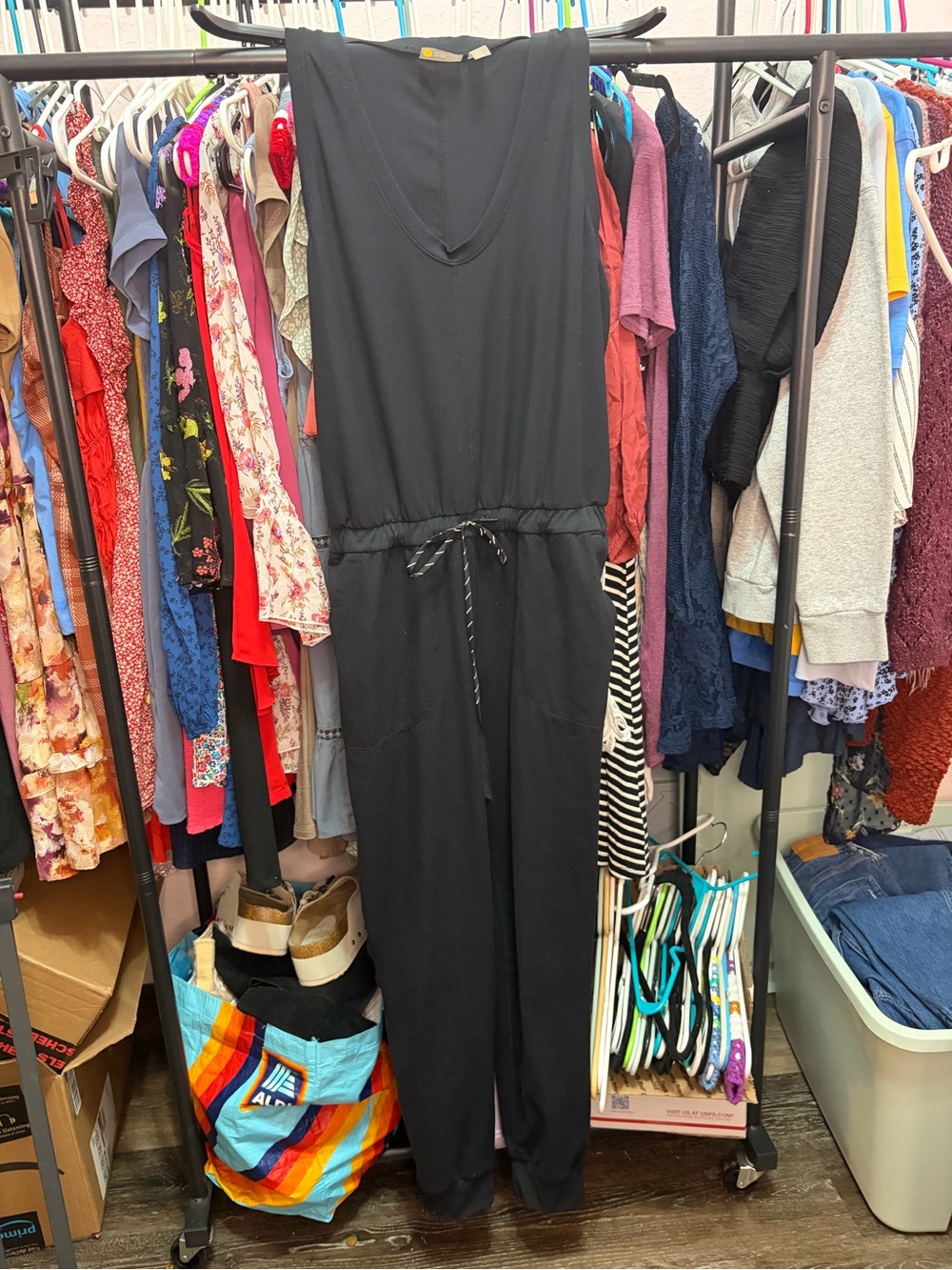 Zella Black Sleeveless Drawstring Jumpsuit